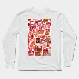 All over the world - postage stamps red Long Sleeve T-Shirt